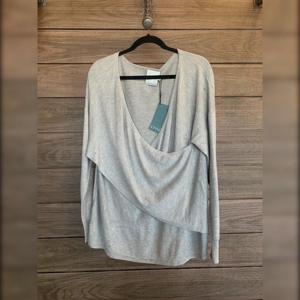 Sweater with Criss-cross Front - Heather grey/beige